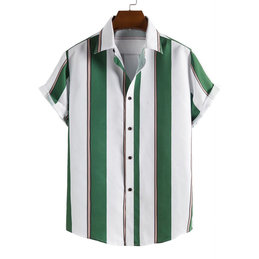Camisa casual de manga corta sencilla para hombre con estampado de rayas