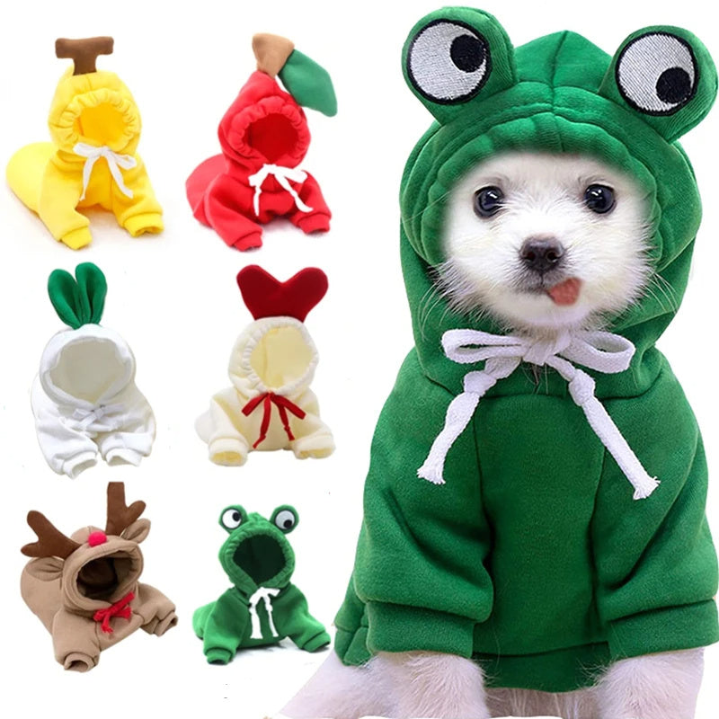 Ropa bonita con diseño de frutas para perros pequeños, sudaderas con capucha, ropa de invierno cálida de forro polar para mascotas, disfraz para cachorros y gatos, abrigo para chihuahua francés.