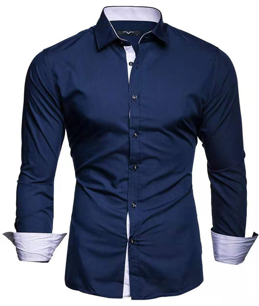 Camisa casual de manga larga Tiansi para hombre con contraste de colores