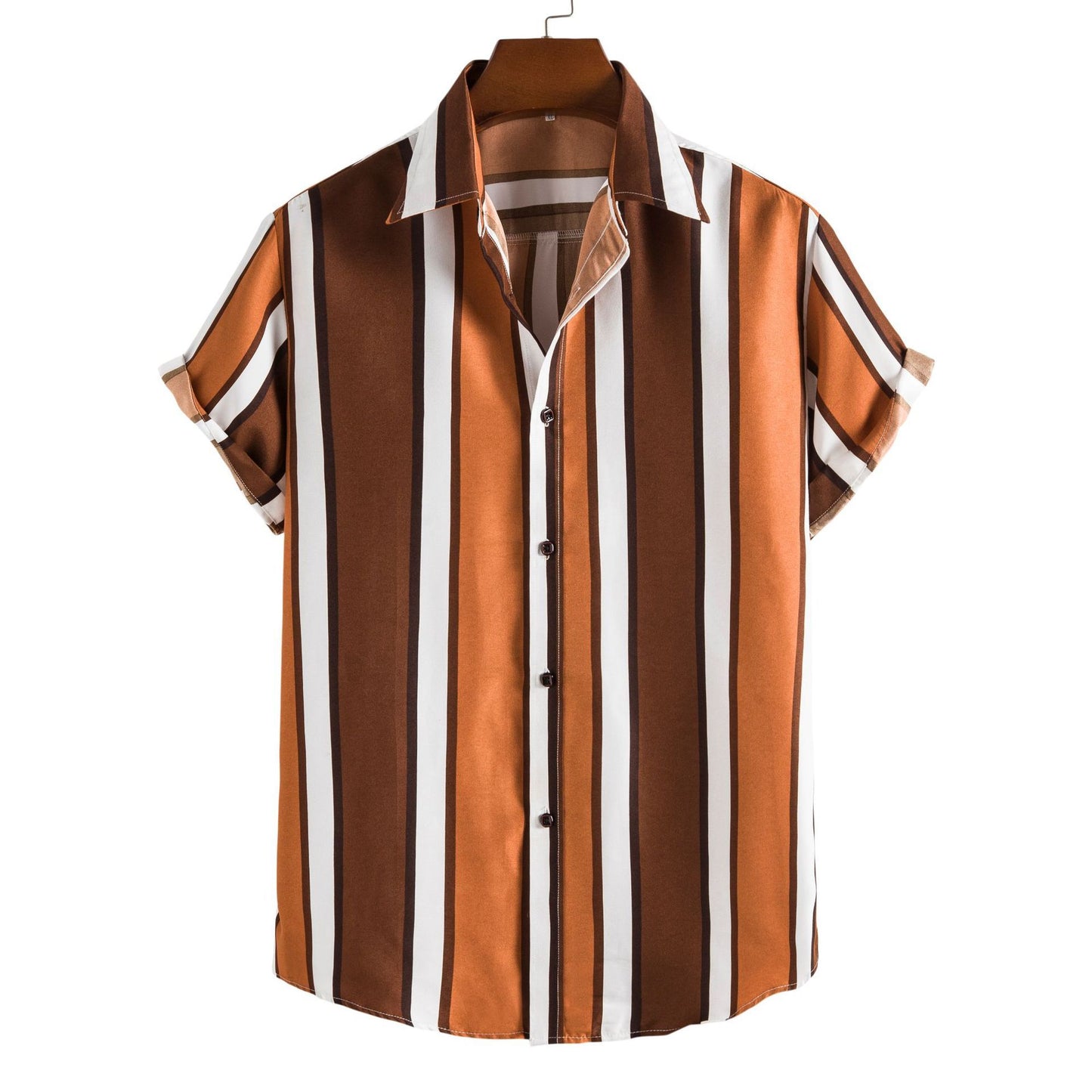 Camisa casual de manga corta sencilla para hombre con estampado de rayas