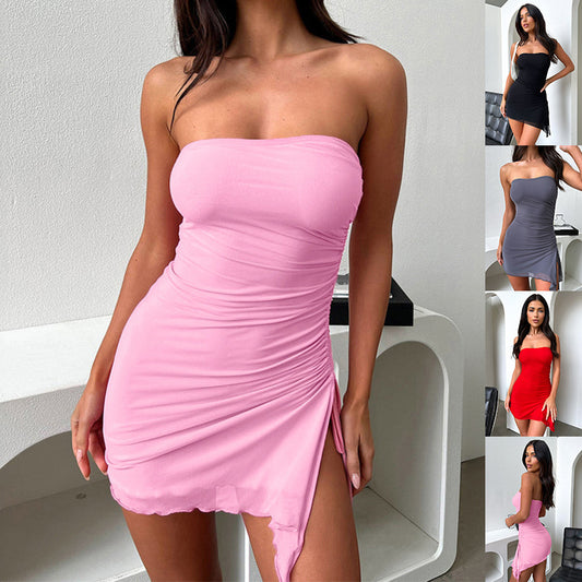 Vestido tubo Y2K con abertura en la parte superior, de verano, a la moda, sin espalda, corto, para mujer