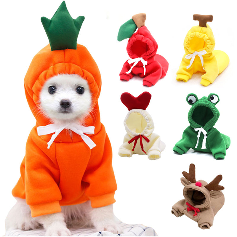 Ropa bonita con diseño de frutas para perros pequeños, sudaderas con capucha, ropa de invierno cálida de forro polar para mascotas, disfraz para cachorros y gatos, abrigo para chihuahua francés.