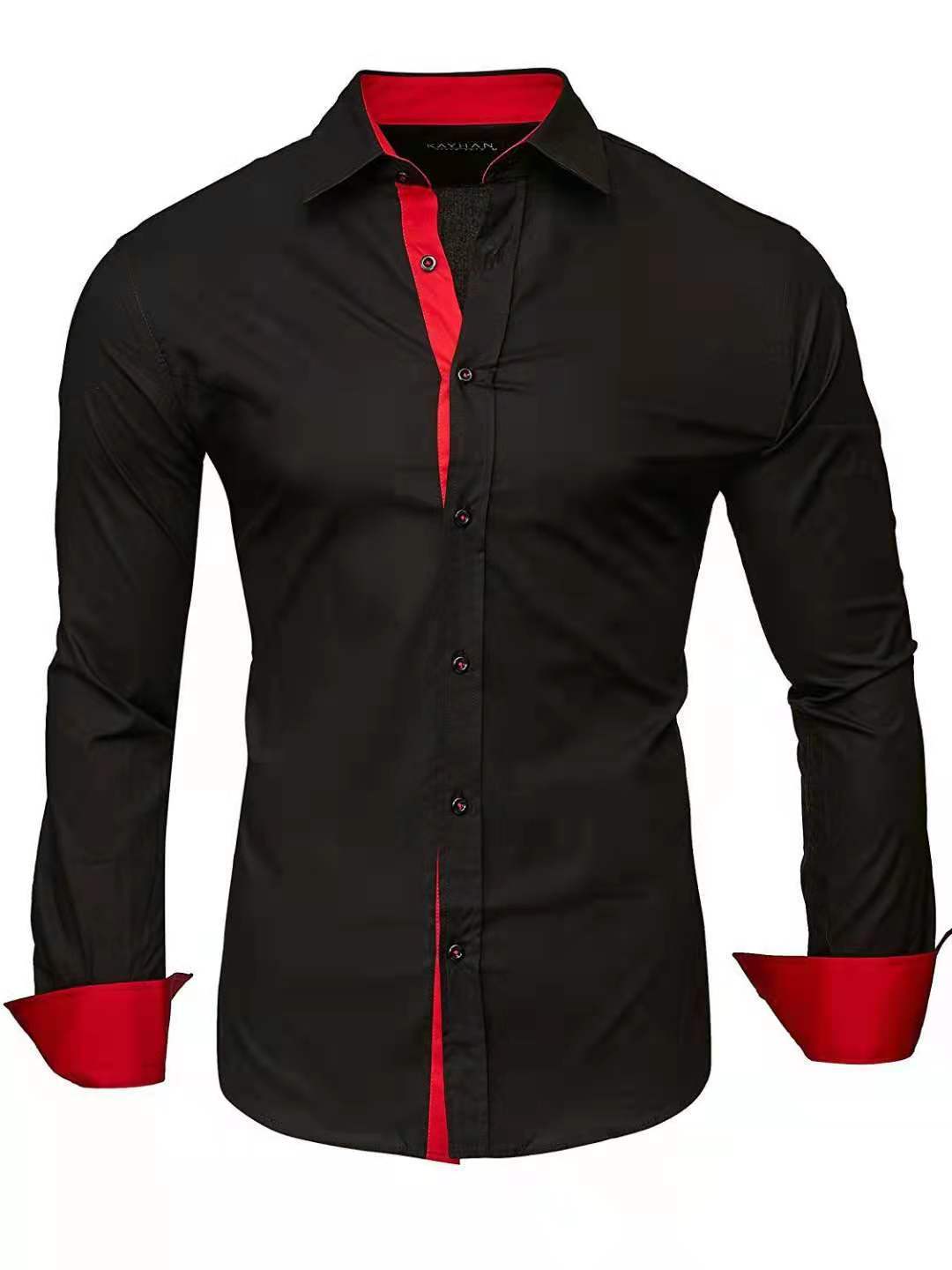 Camisa casual de manga larga Tiansi para hombre con contraste de colores