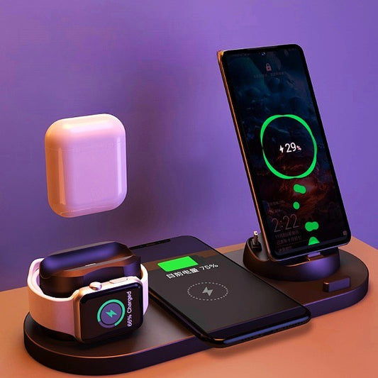 Cargador inalámbrico para teléfonos celulares, cargador rápido para teléfono, almohadilla de carga rápida para teléfono, reloj, estación de carga 6 en 1